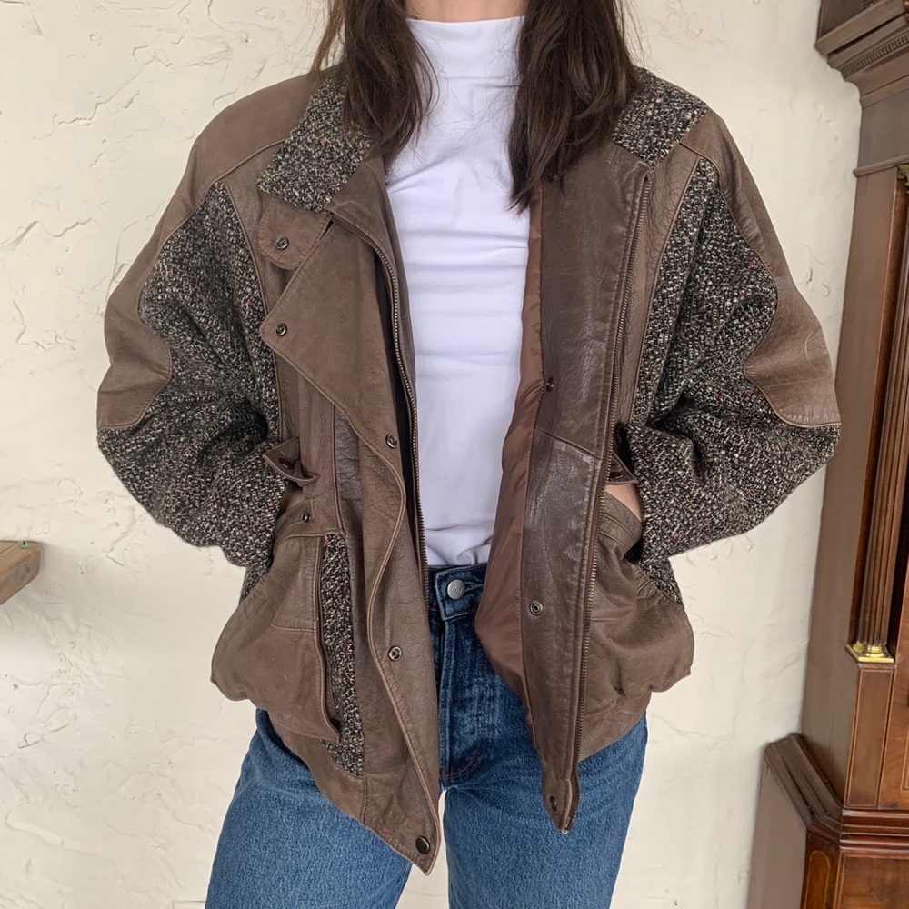 Vintage WINLIT leather and wool-blend jacket